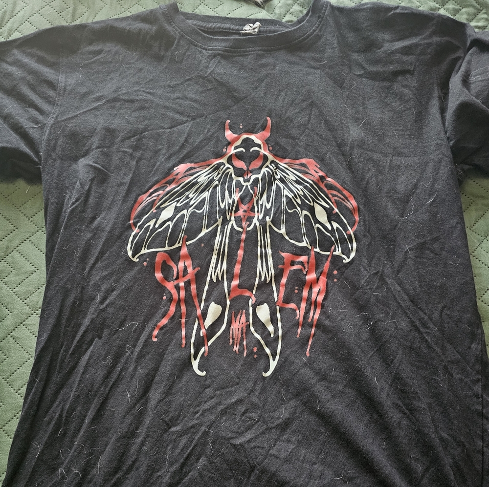Black T-Shirt with Red and White Moth Design